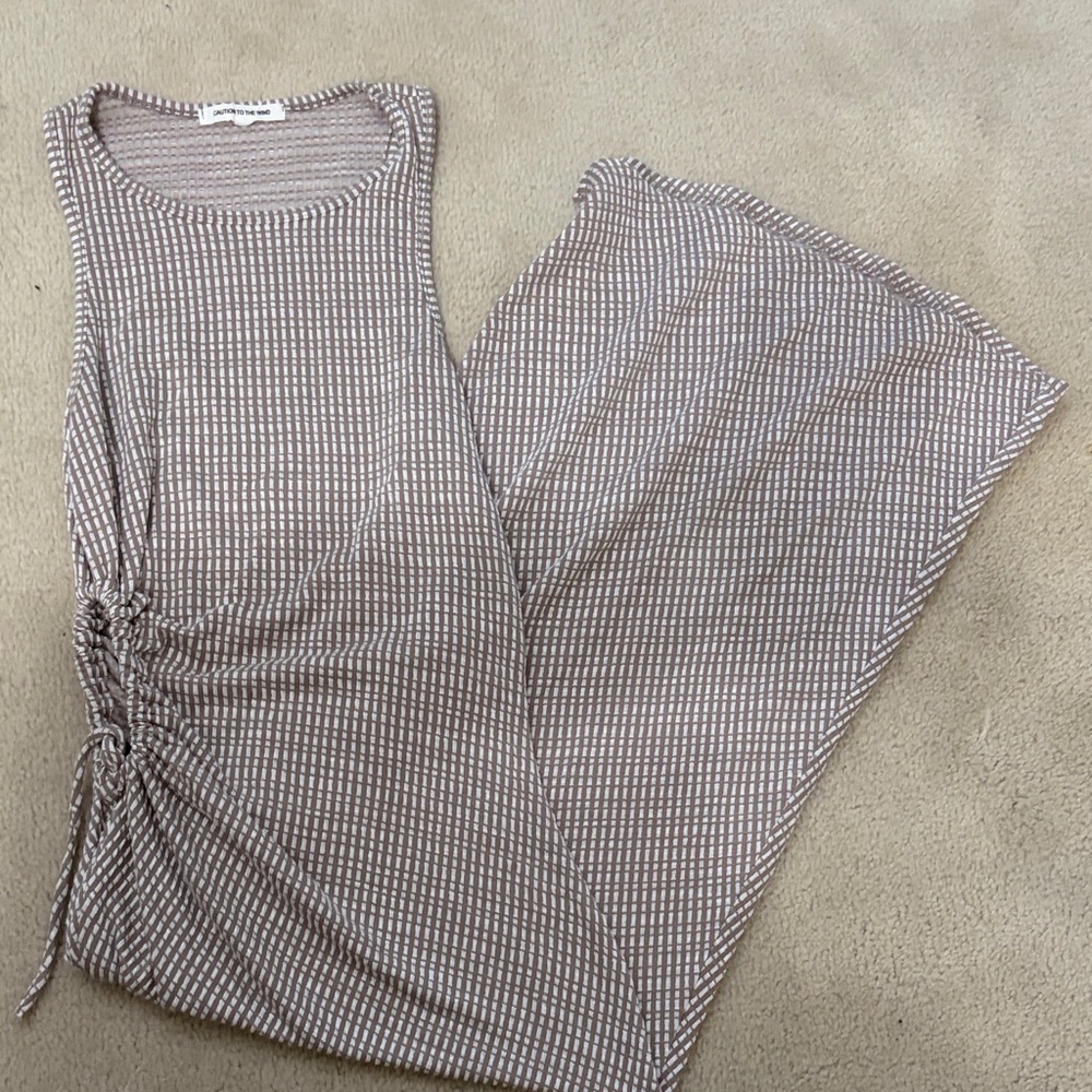 Caution To The Wind Taupe and White Maxi Dress